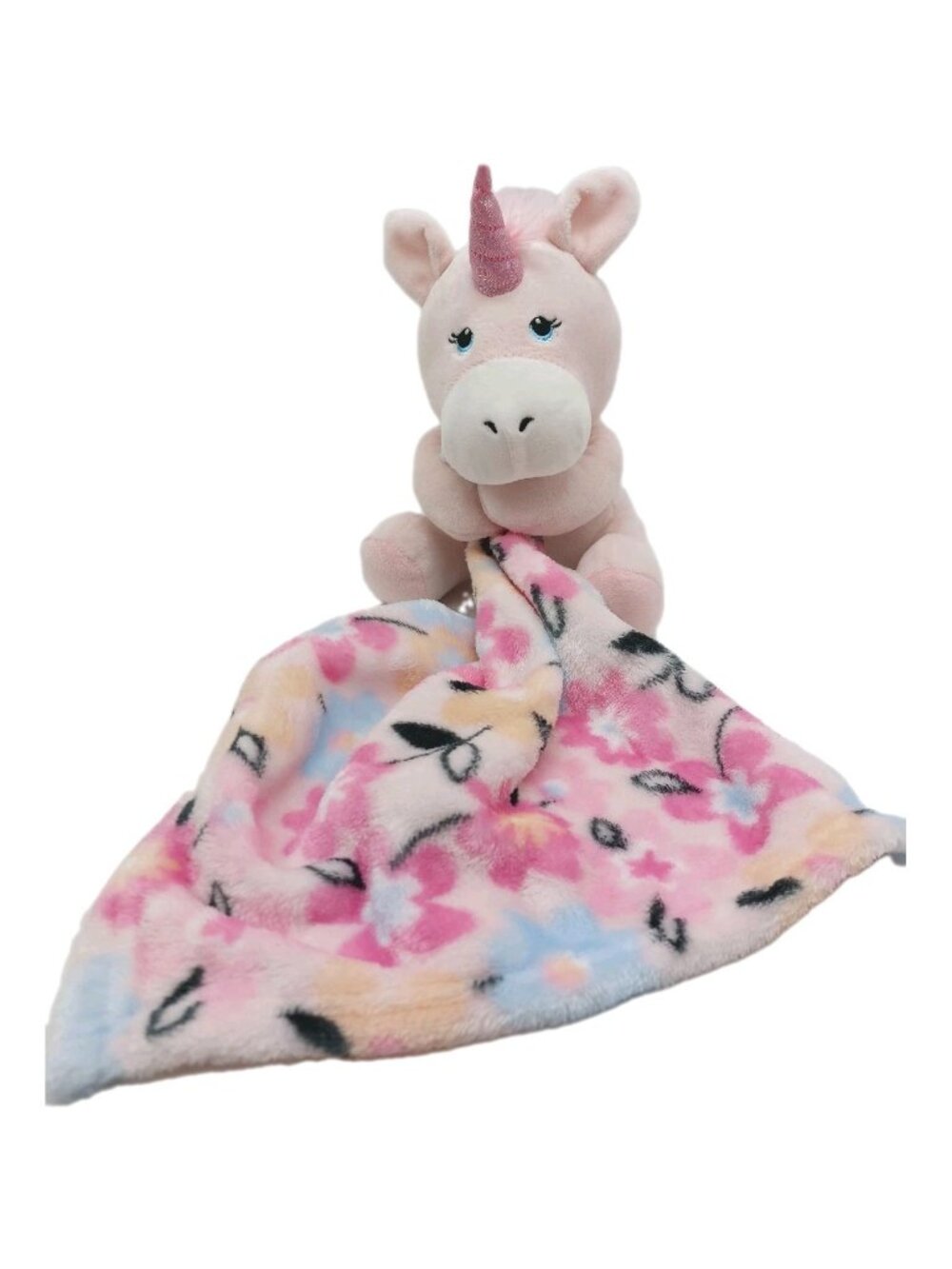 Little Beginnings Pink Unicorn Plush Lovey Floral Security Blanket Stuffed